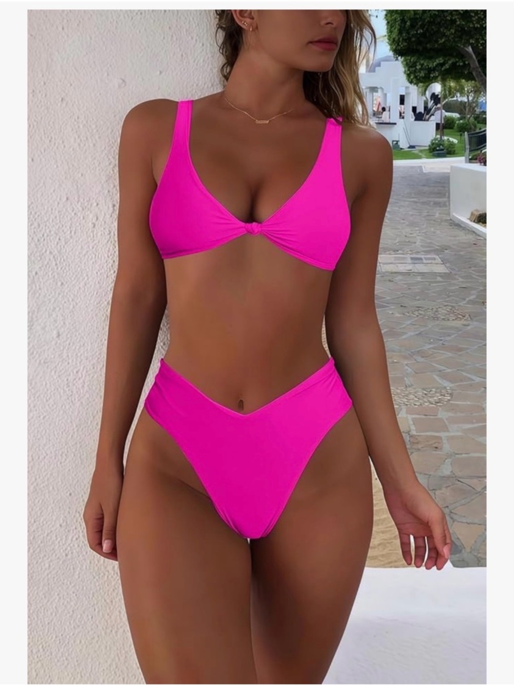 PacSun Neon Pink Knot Front V‑Waist Bikini